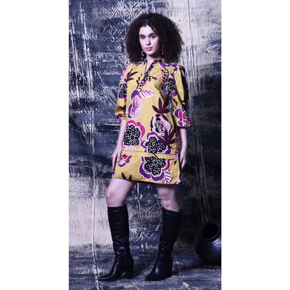 Maude Vivante Cotton Dress Yellow Floral Golden Bloom Freya Dress